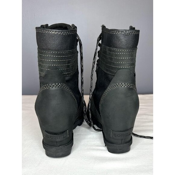 Sorel Lexie Wedge Boots Womens Size 7 Black Lace Up Ankle Booties Lug NL3046-010 - Picture 4 of 16